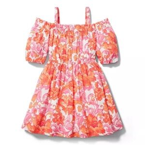 NEW Janie and Jack Floral Cold Shoulder Dress Size 7 Girl’s Orange White NWOT